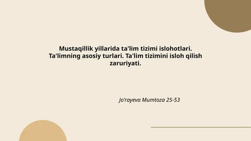 Ta'lim Tizimi Islohotlari