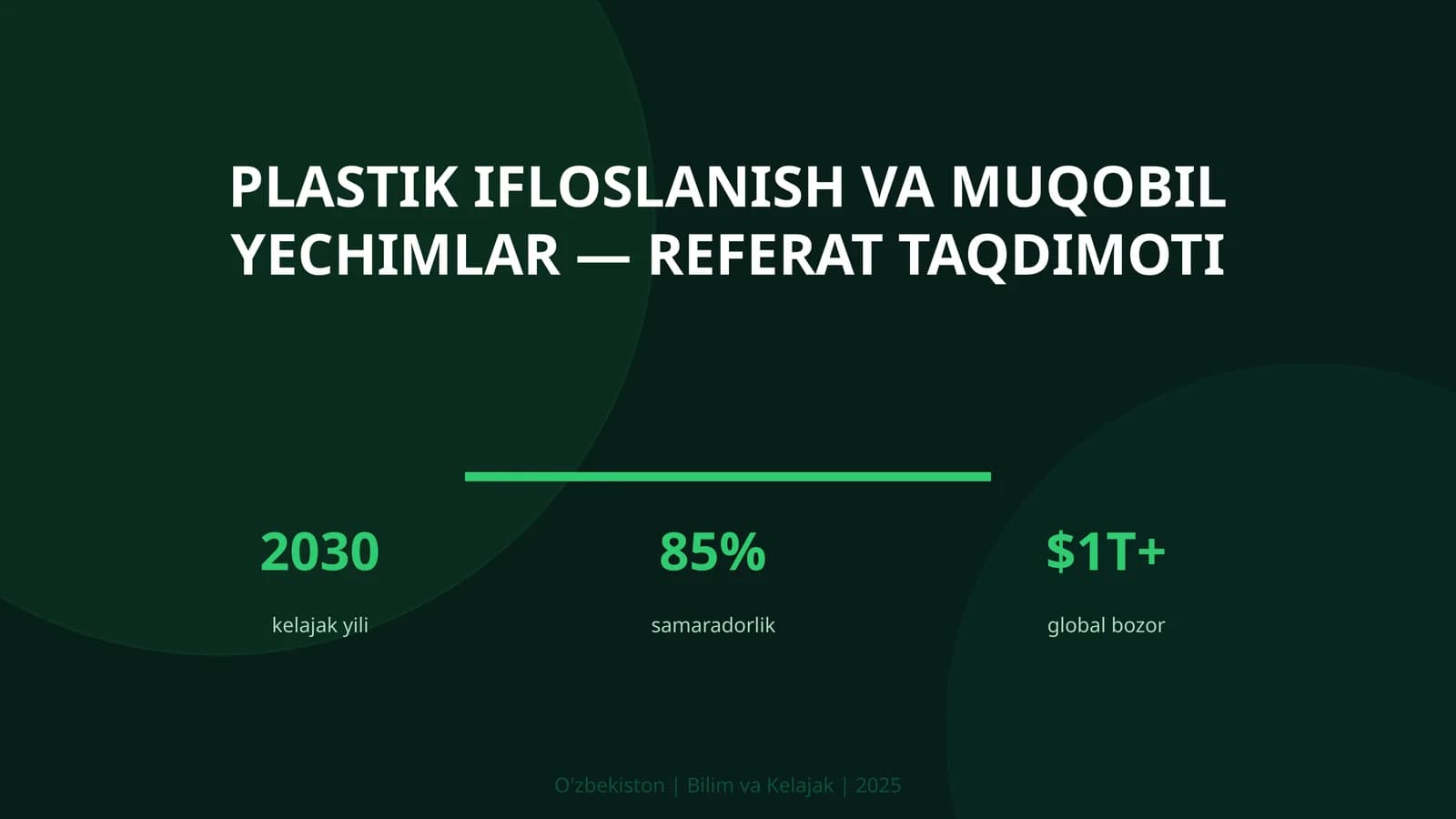 Plastik Ifloslanish va Muqobil Yechimlar