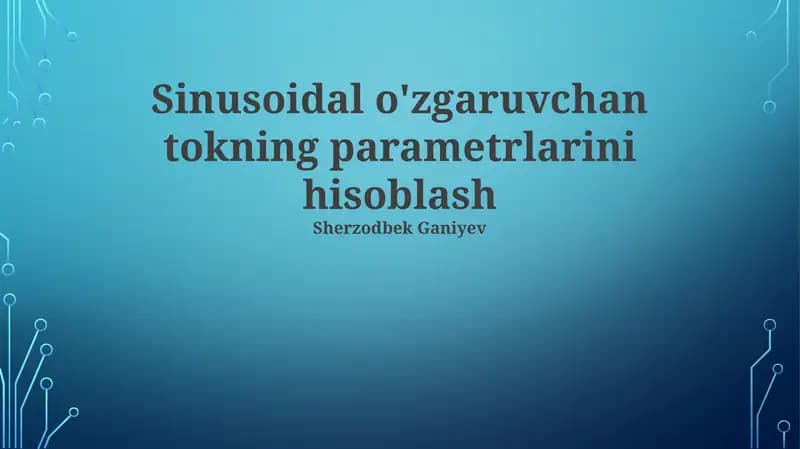 Sinusoidal Tokning Asosiy Parametrlari
