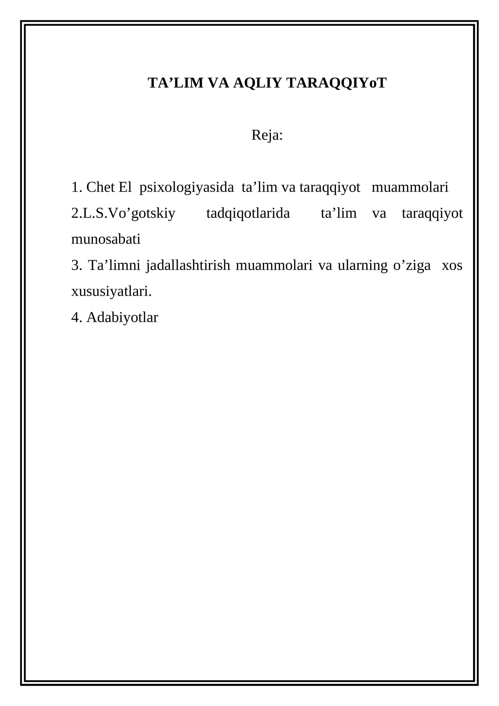 TA’LIM VA AQLIY TARAQQIYoT