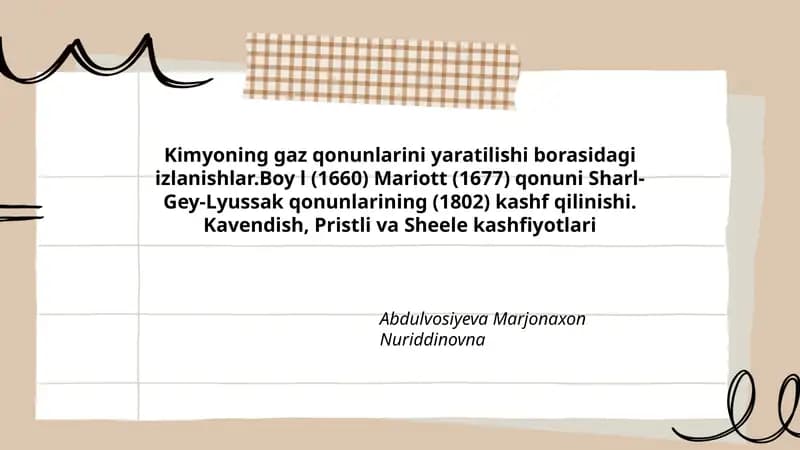 Kimyoning gaz qonunlarini yaratilishi borasidagi izlanishlar