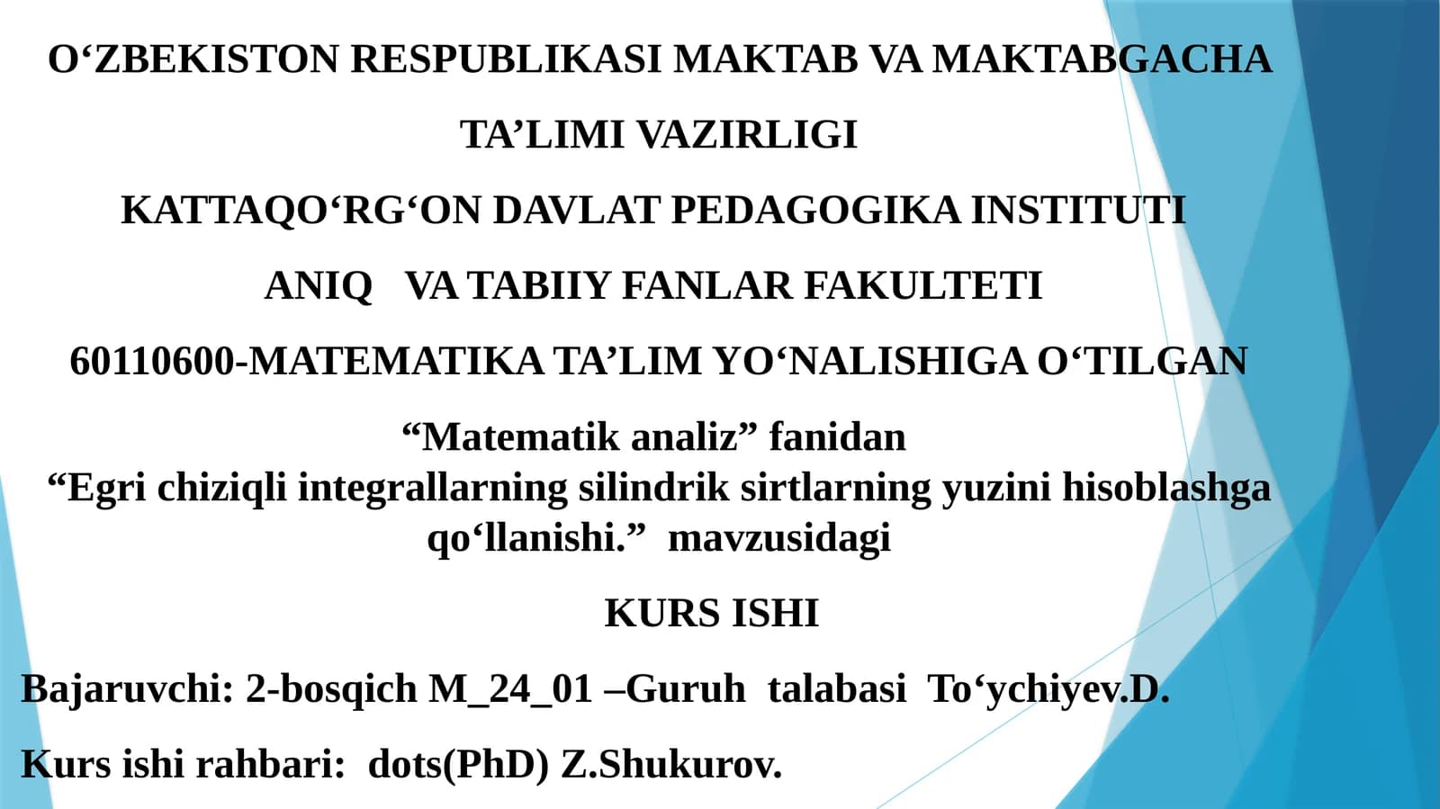 Egri chiziqli integralning silindriksirtlarning yuzini hisoblashga qo‘llanishi
