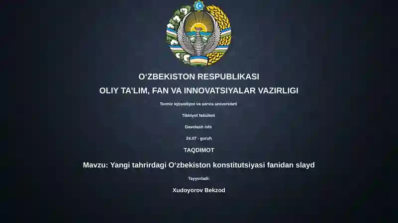 Yangi tahrirdagi Oʻzbekiston konstitutsiyasi fanidan slayd