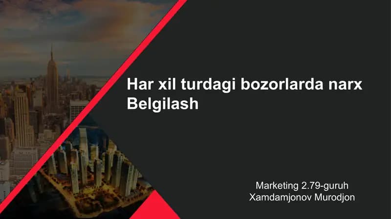 Har xil turdagi bozorlarda narx belgilash