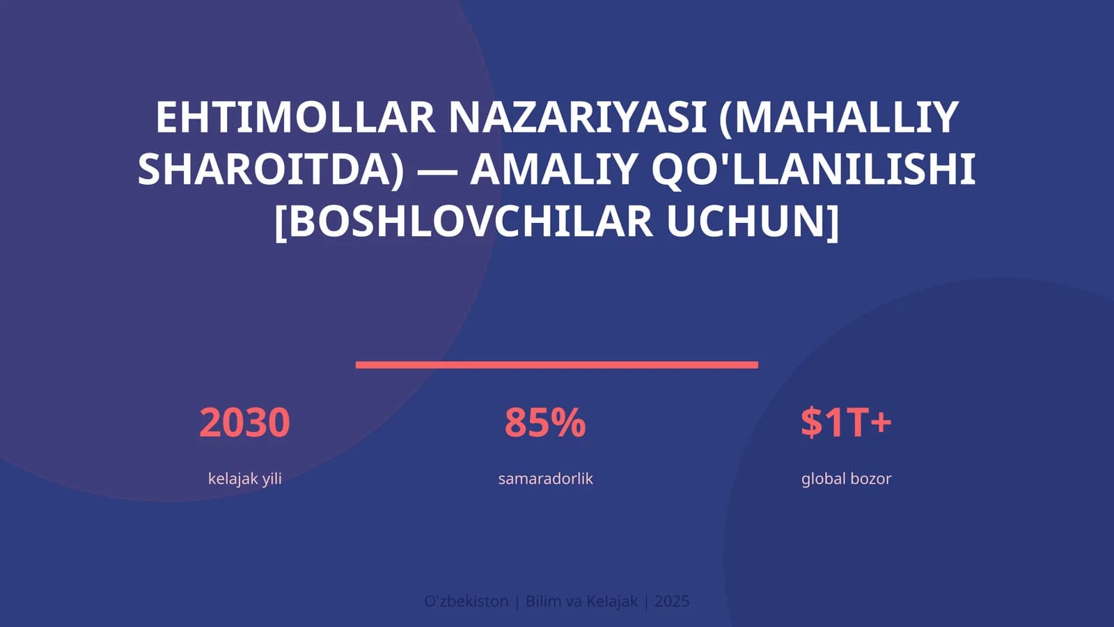 Ehtimollar nazariyasi (mahalliy sharoitda) — amaliy qo'llanilishi [boshlovchilar uchun]