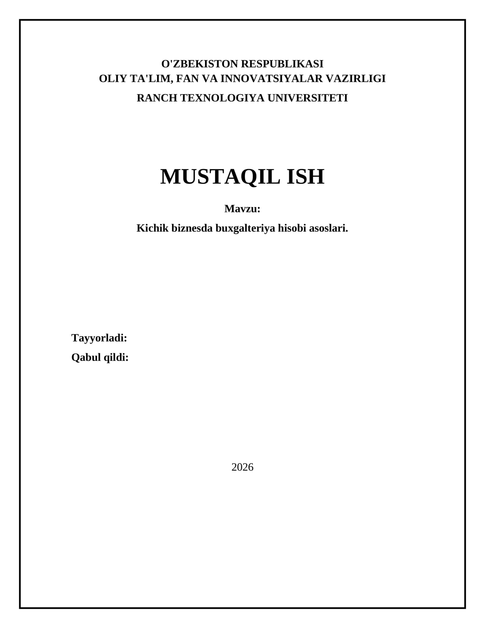Kichik biznesda buxgalteriya hisobi asoslari