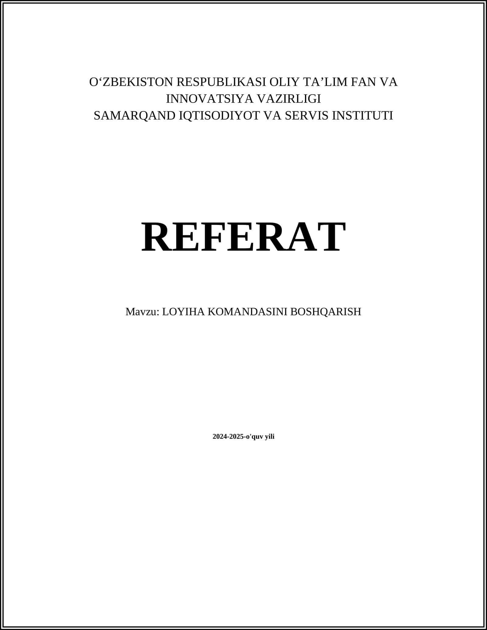 LOYIHA KOMANDASINI BOSHQARISH