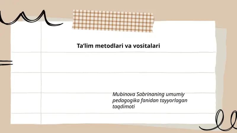 Ta'lim metodlari va vositalari