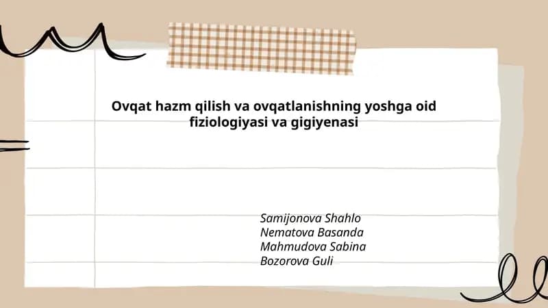 Ovqat hazm qilish va ovqatlanishning yoshga oid fiziologiyasi va gigiyenasi