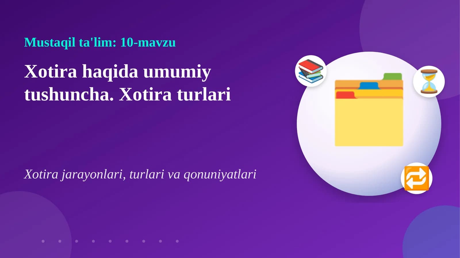 Xotira haqida umumiy tushuncha. Xotira turlari