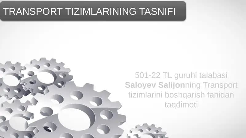 Transport tizimlaring tasnifi