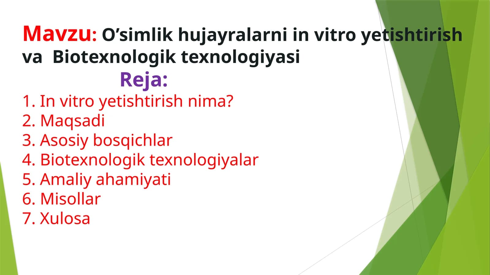 O’simlik hujayralarni in vitro yetishtirish va  Biotexnologik texnologiyasi