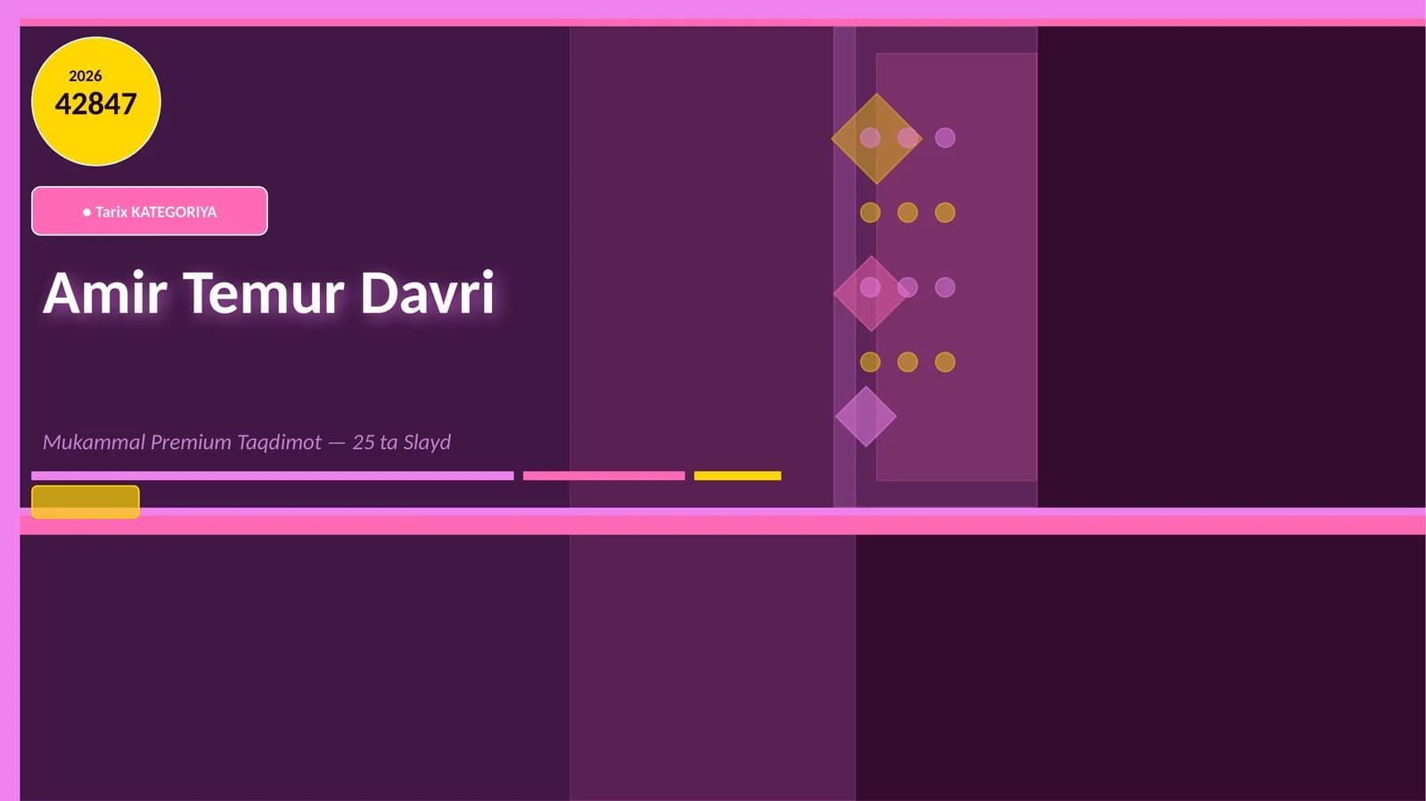 Amir Temur Davri Mukammal Premium Taqdimot — 25 ta Slayd
