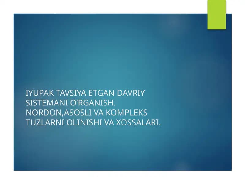 Davriy Sistemani O'rganish