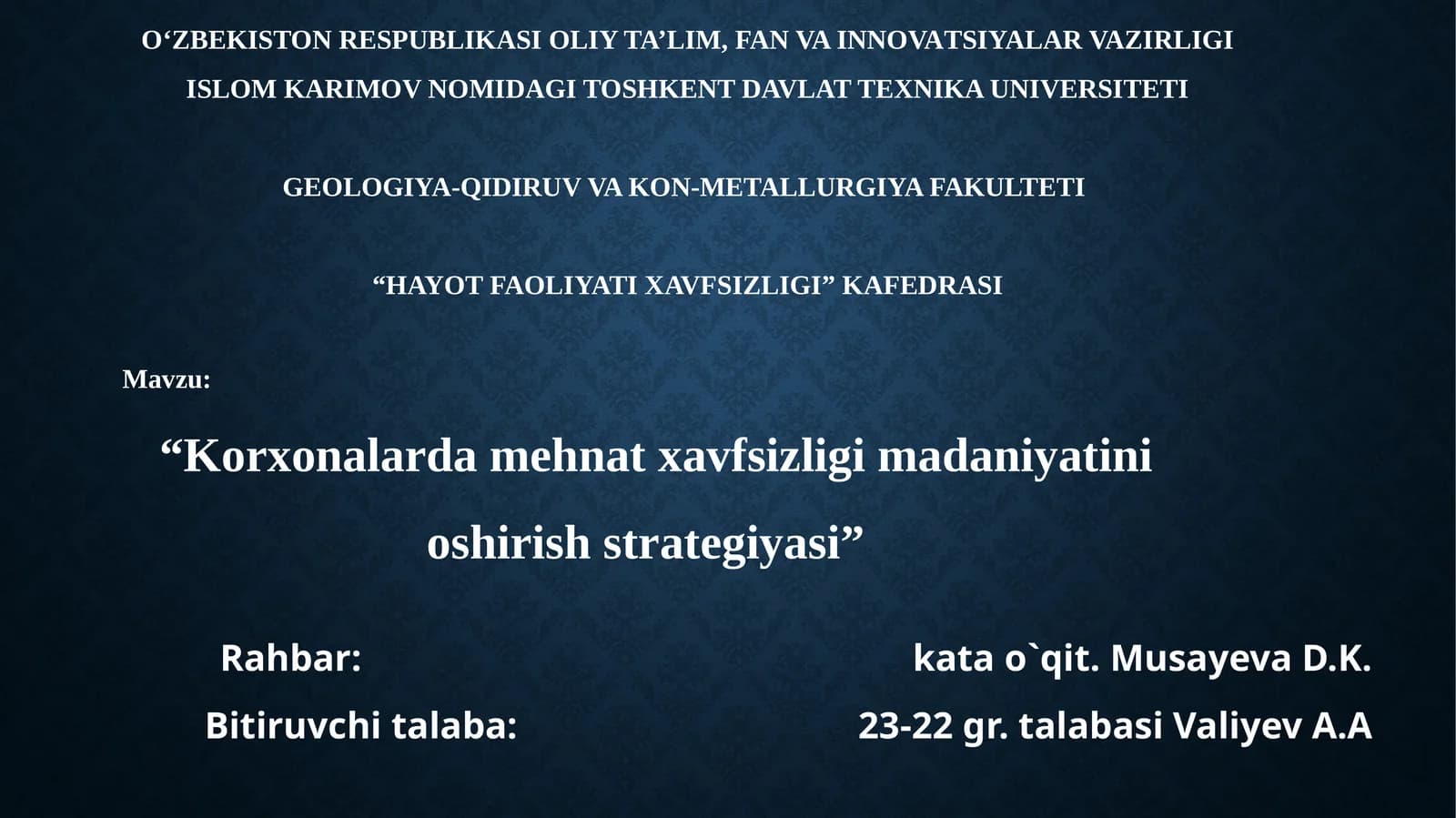 Korxonalarda mehnat xavfsizligi madaniyatini oshirish strategiyasi