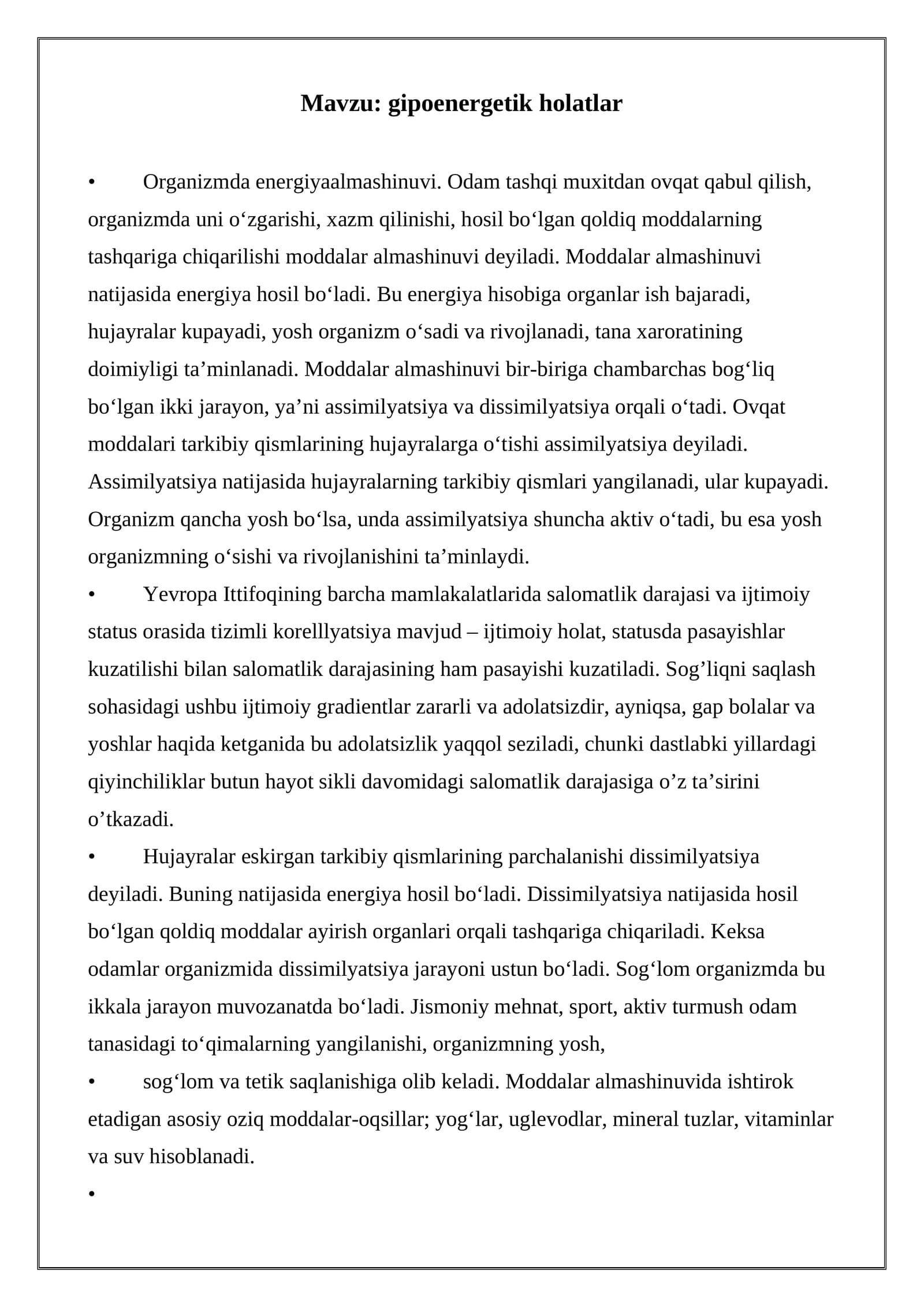 Gipoenergetik holatlar