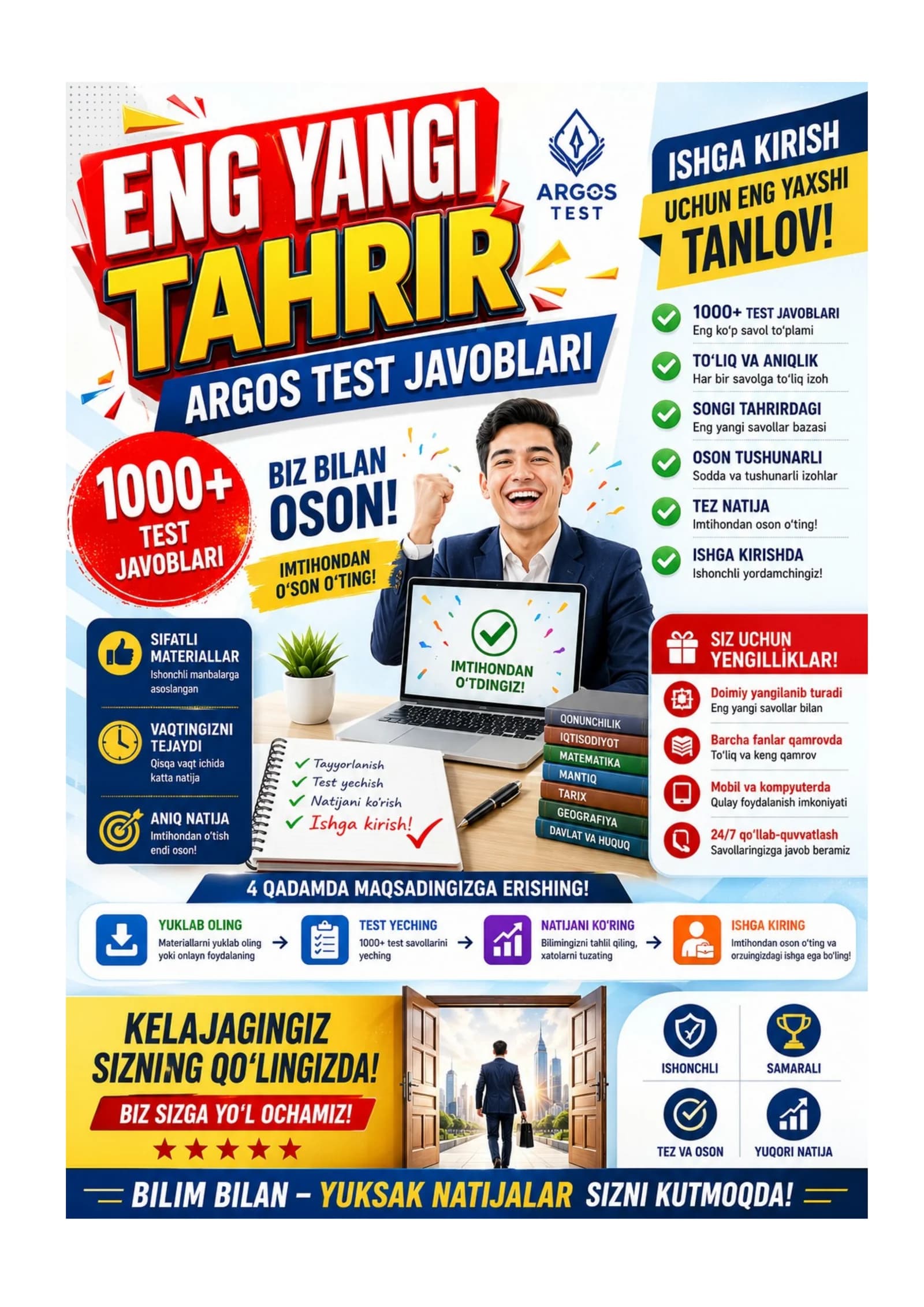 ARGOS test Argos 1000 talik test, javoblari bilan. Davlat xizmatchisi YANGI TAHRIR