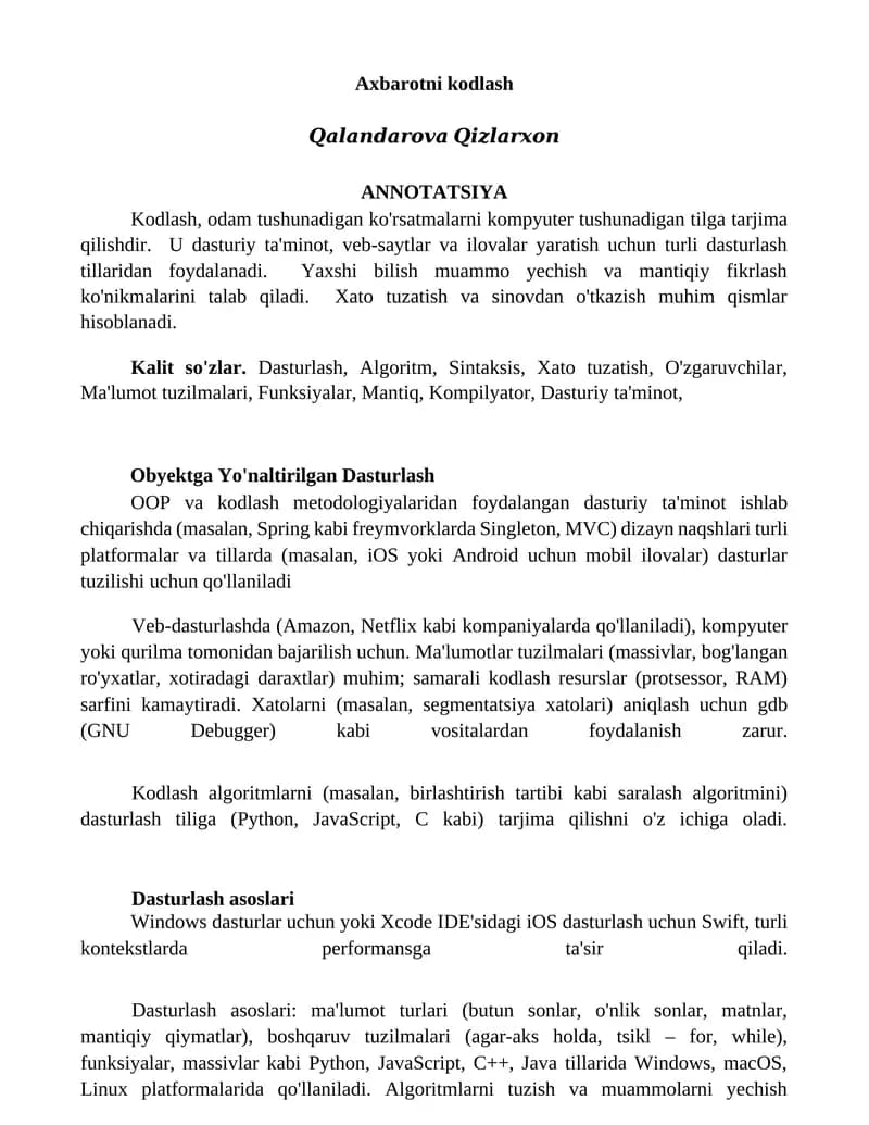 Axbarotni kodlash
