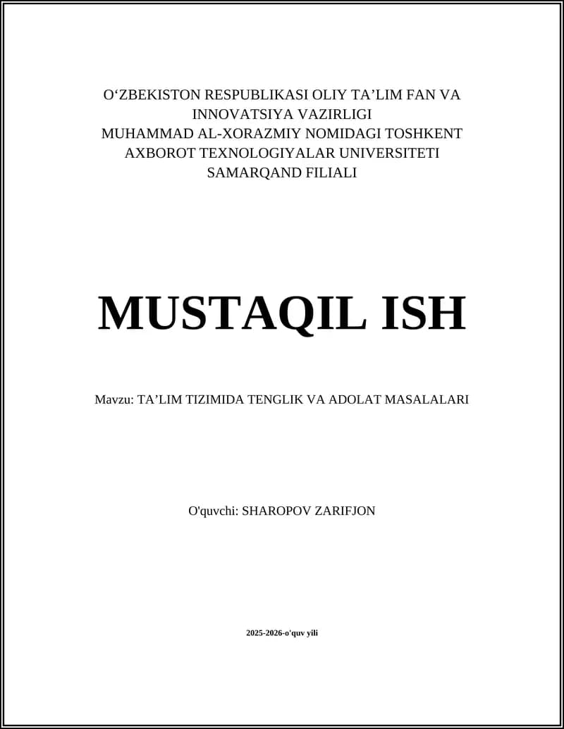 TA’LIM TIZIMIDA TENGLIK VA ADOLAT MASALALARI