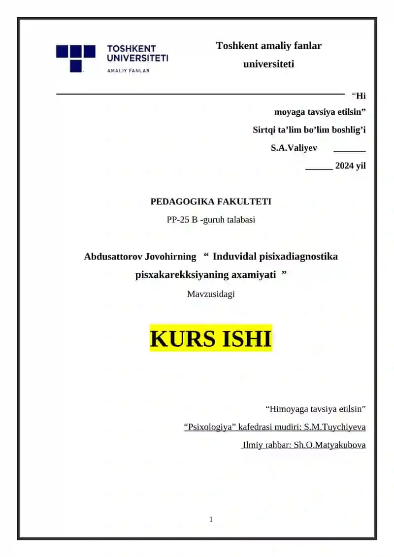 Individual pisixadiagnostika pisxakarekksiyaning axamiyati