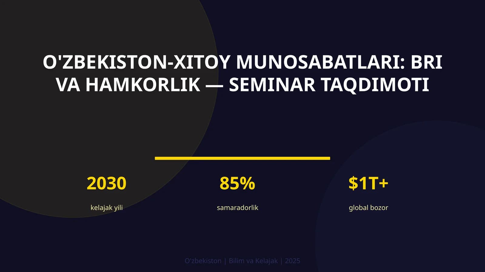 O'zbekiston-Xitoy munosabatlari: BRI va hamkorlik — seminar taqdimoti