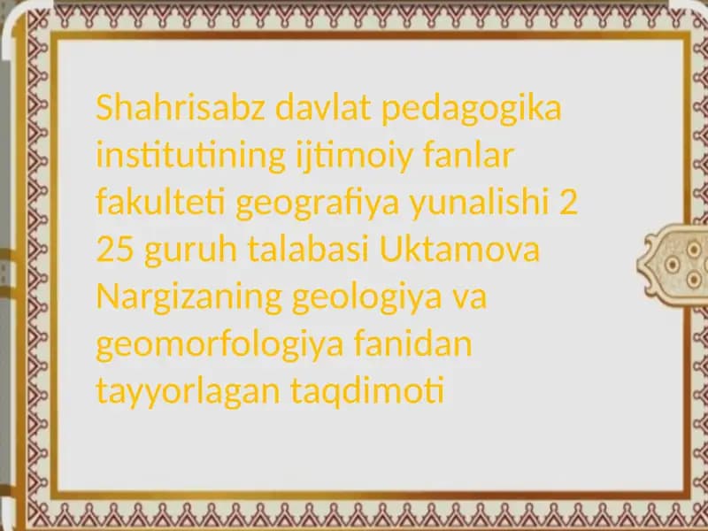 Geologiya va geomorfologiya
