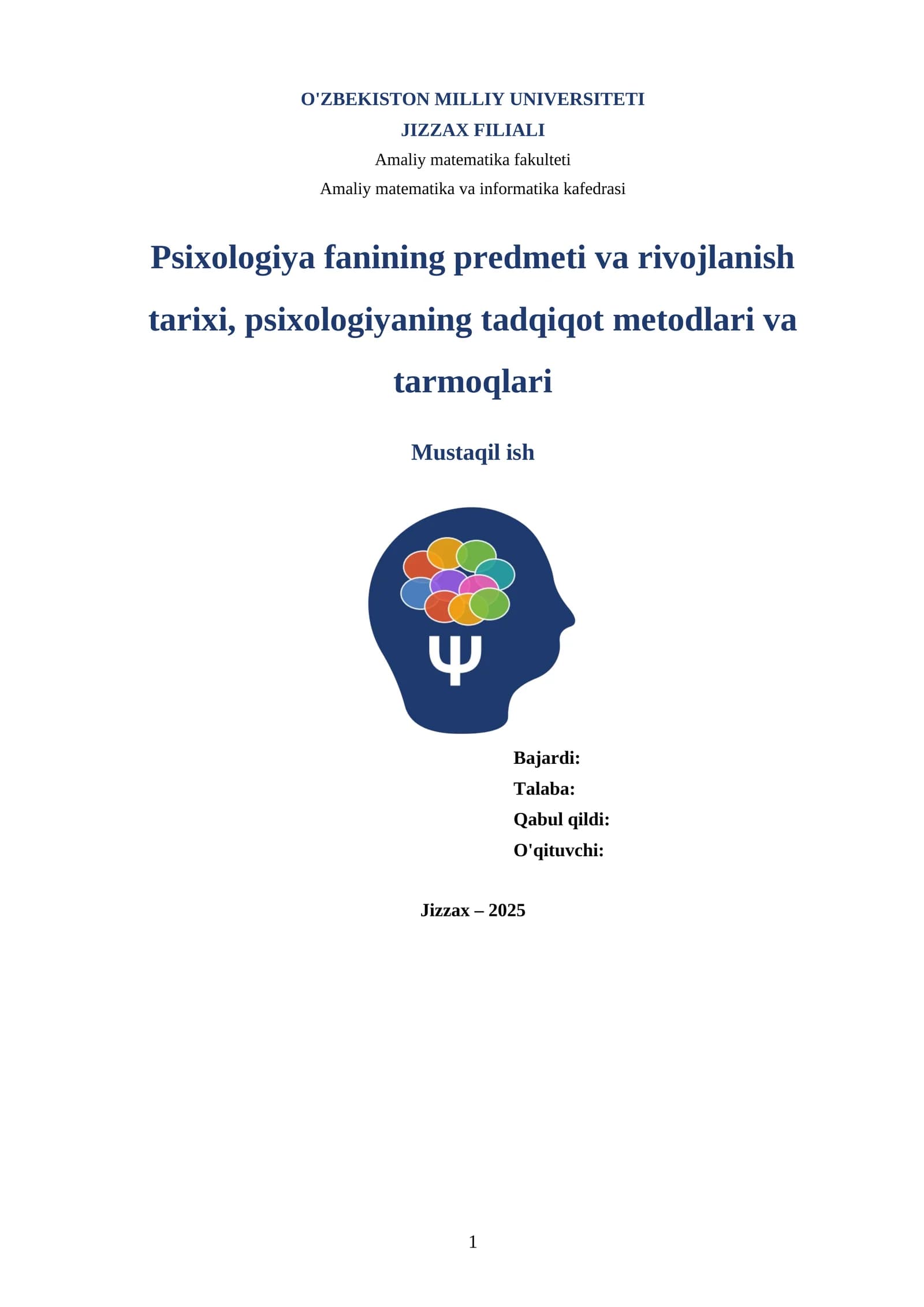 Psixologiya fanining predmeti va rivojlanish tarixi