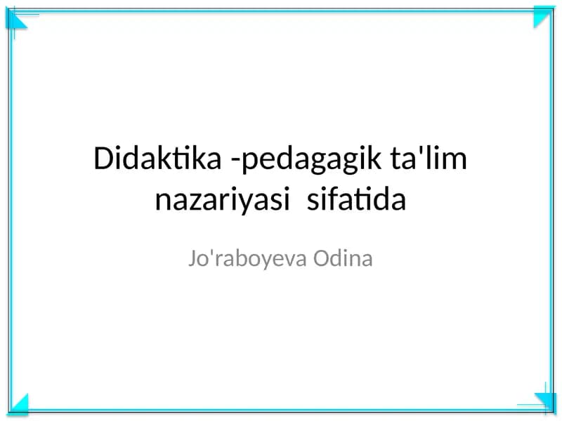 Didaktika - pedagagik ta'lim nazariyasi sifatida