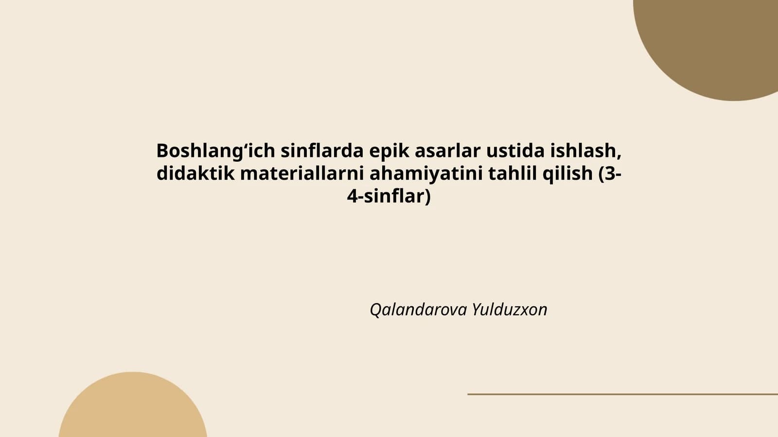 Boshlangʻich sinflarda epik asarlar ustida ishlash, didaktik materiallarni ahamiyatini tahlil qilish (3-4-sinflar)