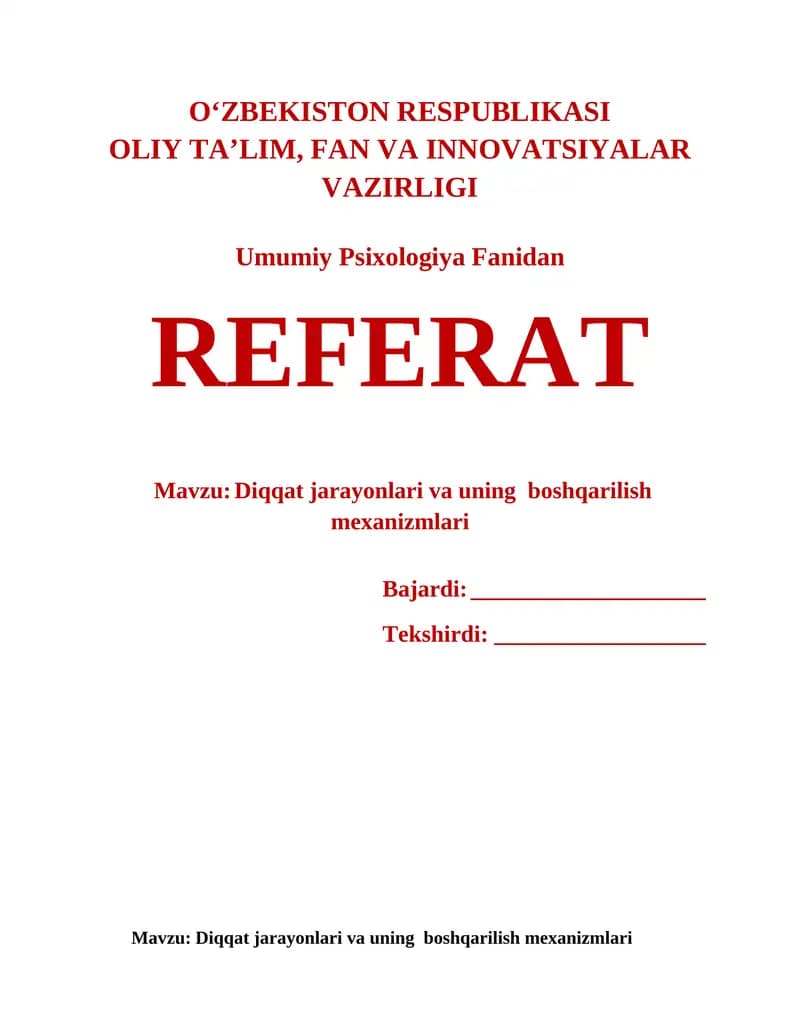 Umumiy Psixologiya Fanidan REFERAT