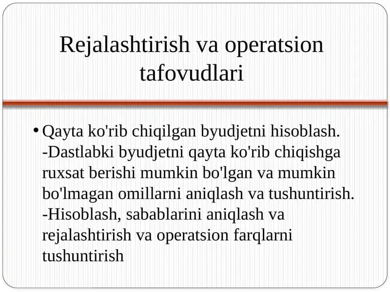 Rejalashtirish va operatsion tafovudlari