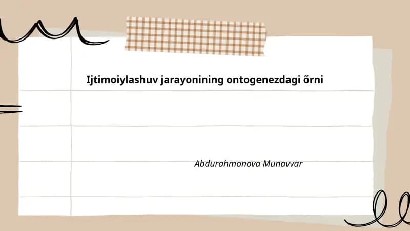 Ijtimoiylashuv jarayonining ontogenezdagi õrni