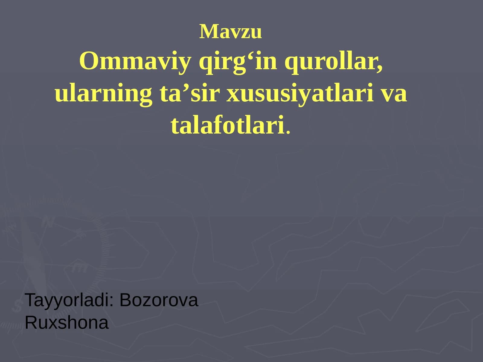 Ommaviy qirg‘in qurollar, ularning ta’sir xususiyatlari va talafotlari