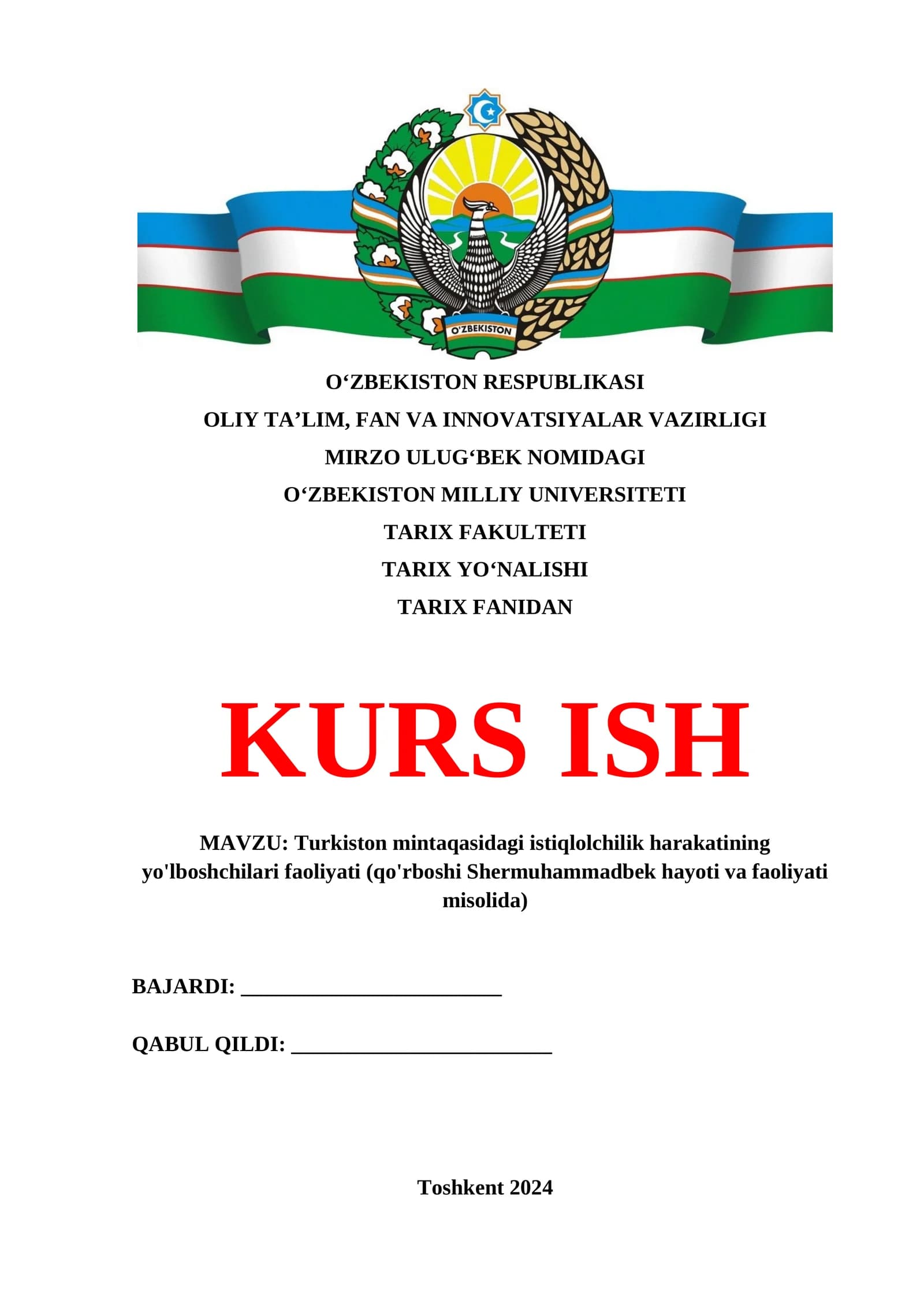 Turkiston mintaqasidagi istiqlolchilik harakatining yo'lboshchilari faoliyati (qo'rboshi Shermuhammadbek hayoti va faoliyati misolida)