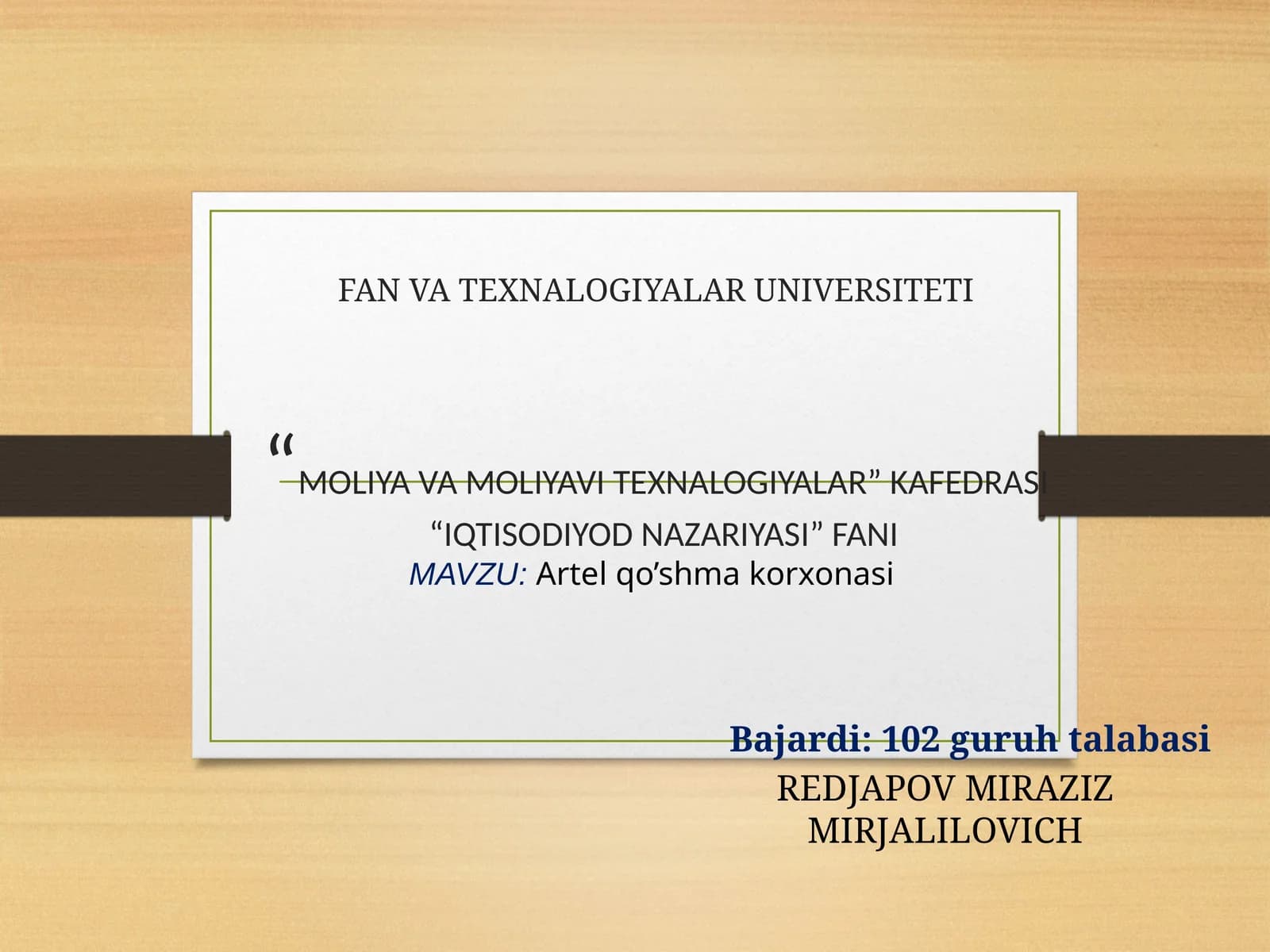 Artel qo’shma korxonasi