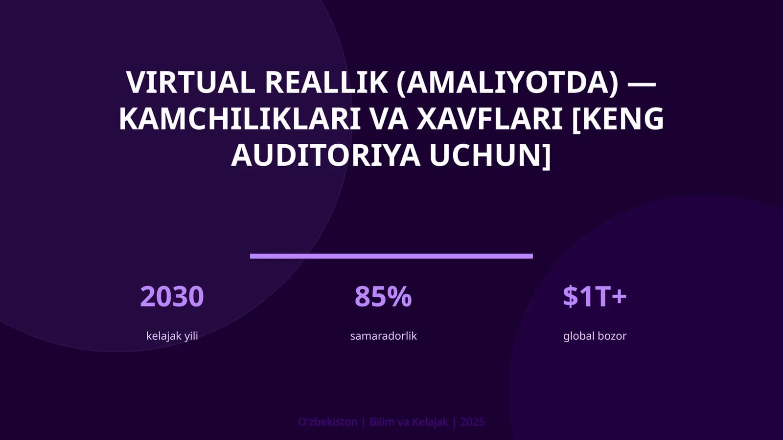 VIRTUAL REALLIK (AMALIYOTDA) - KAMCHILIKLARI VA XAVFLARI [KENG AUDITORIYA UCHUN]