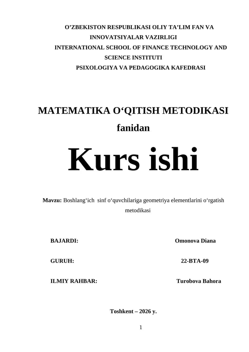 Boshlang‘ich  sinf o‘quvchilariga geometriya elementlarini o‘rgatish metodikasi