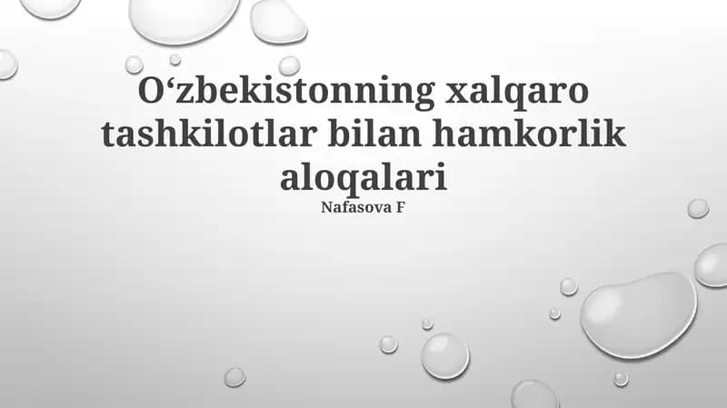 O'zbekistonning xalqaro tashkilotlar bilan hamkorlik aloqalari