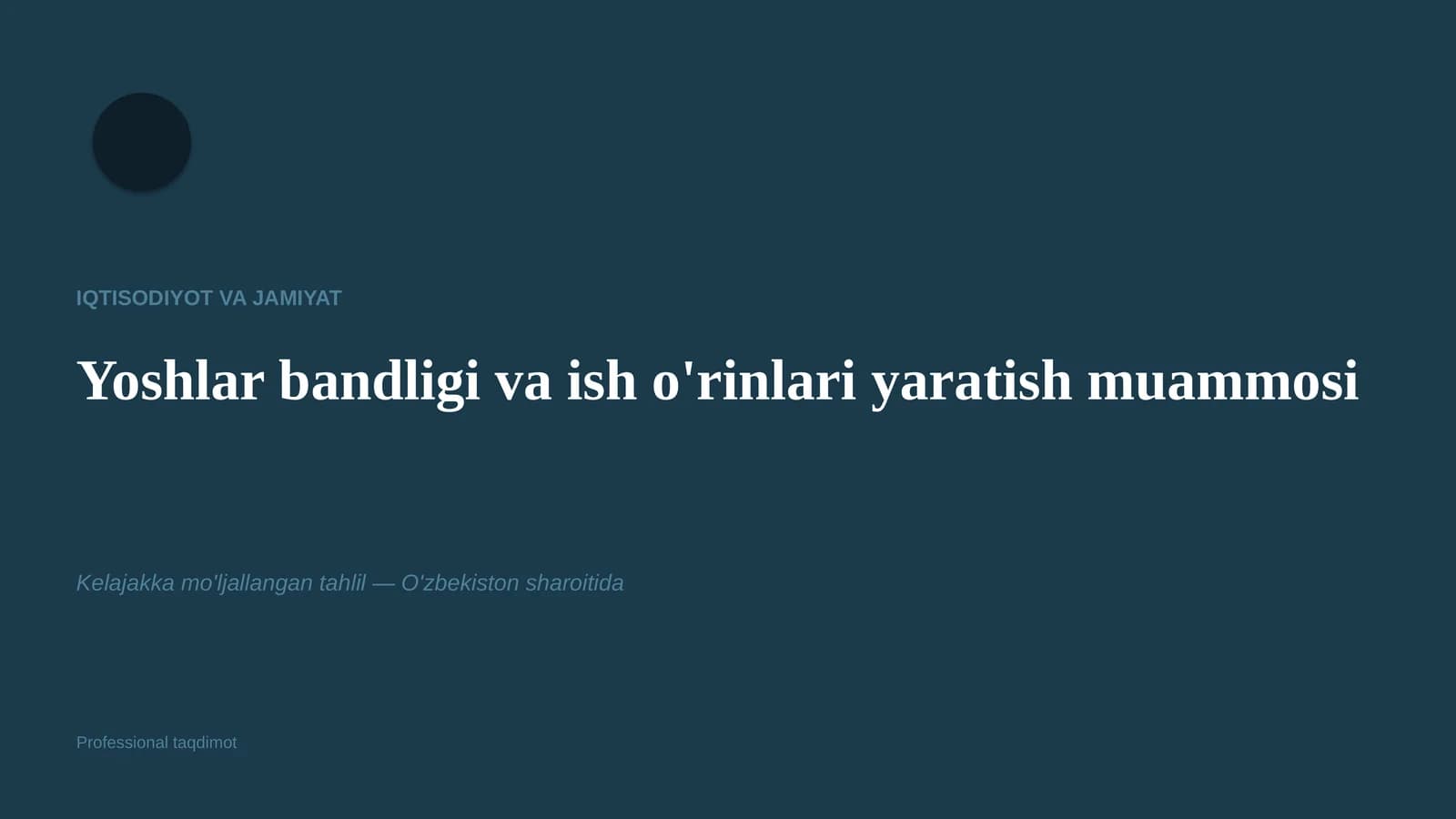 Yoshlar bandligi va ish o'rinlari yaratish muammosi