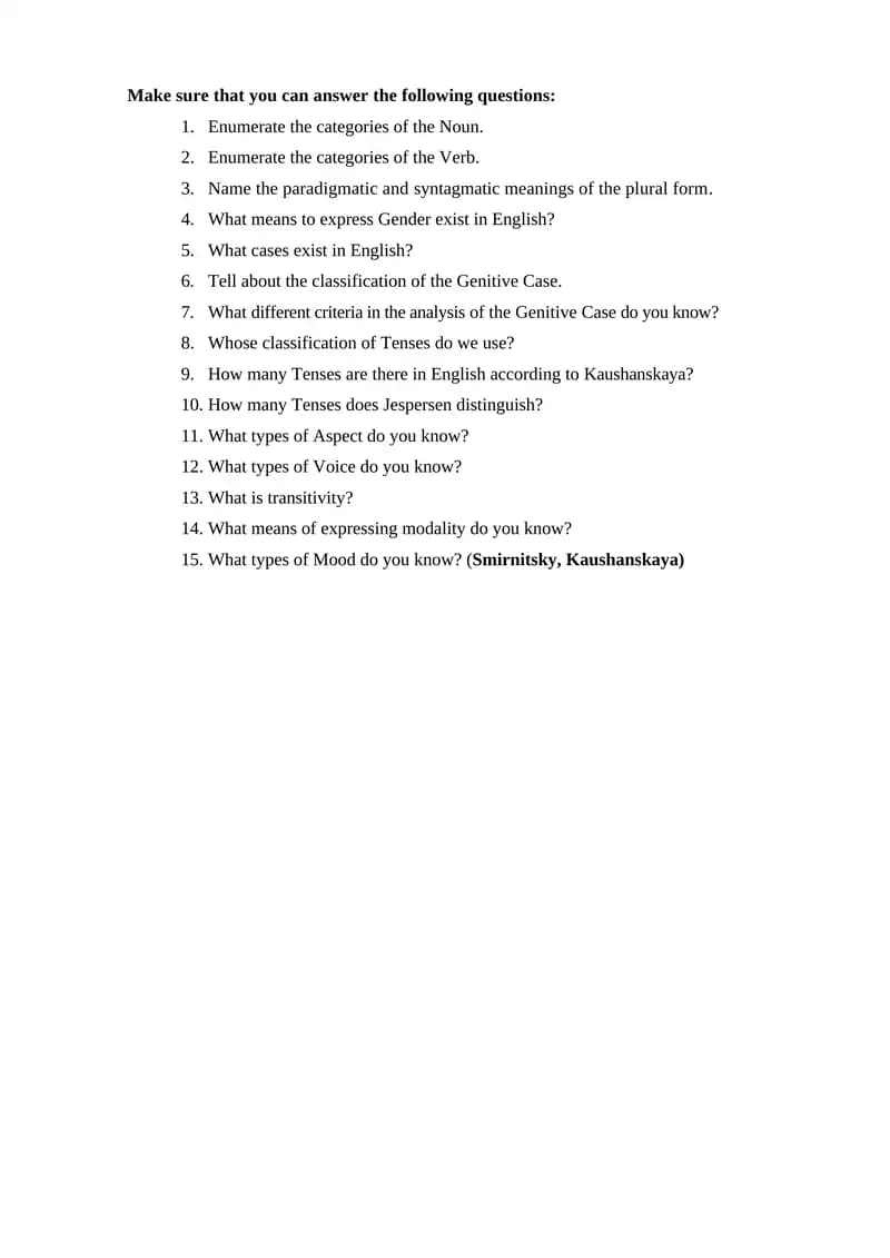 Categories of Nouns and Verbs