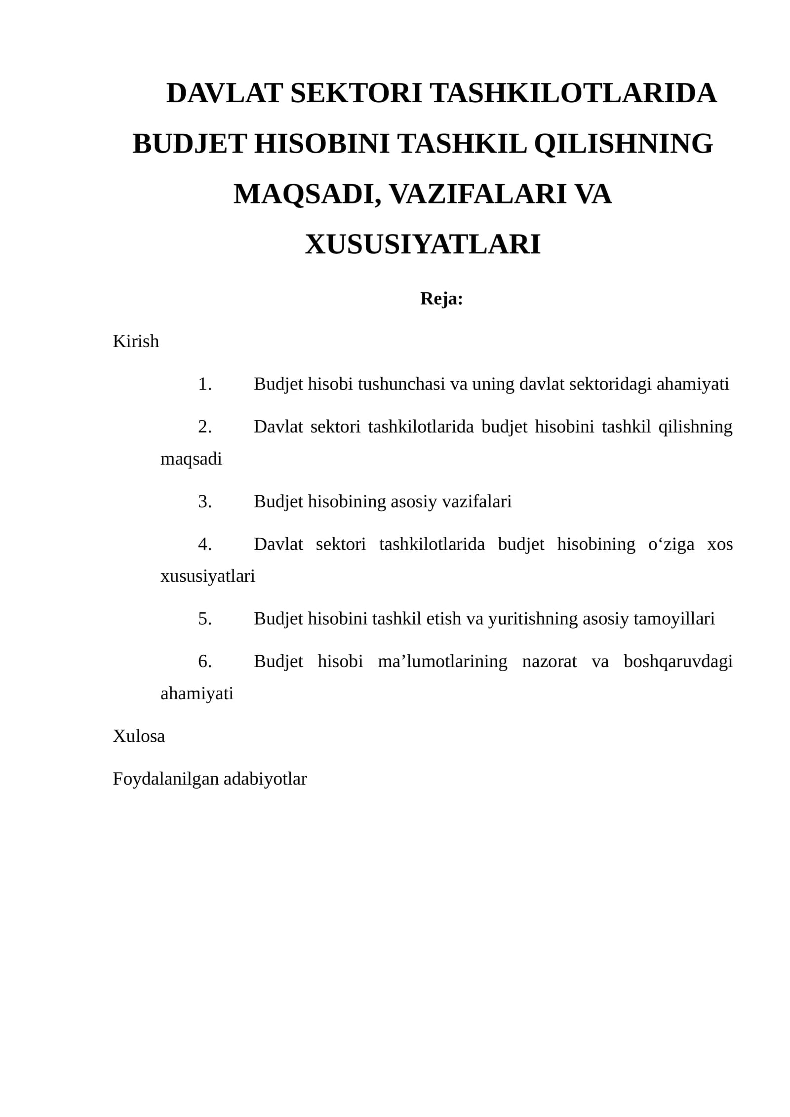 Budjet Hisobi Tashkili