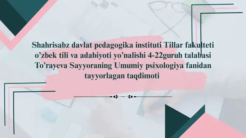 Umumiy psixologiya fanidan ta'lim