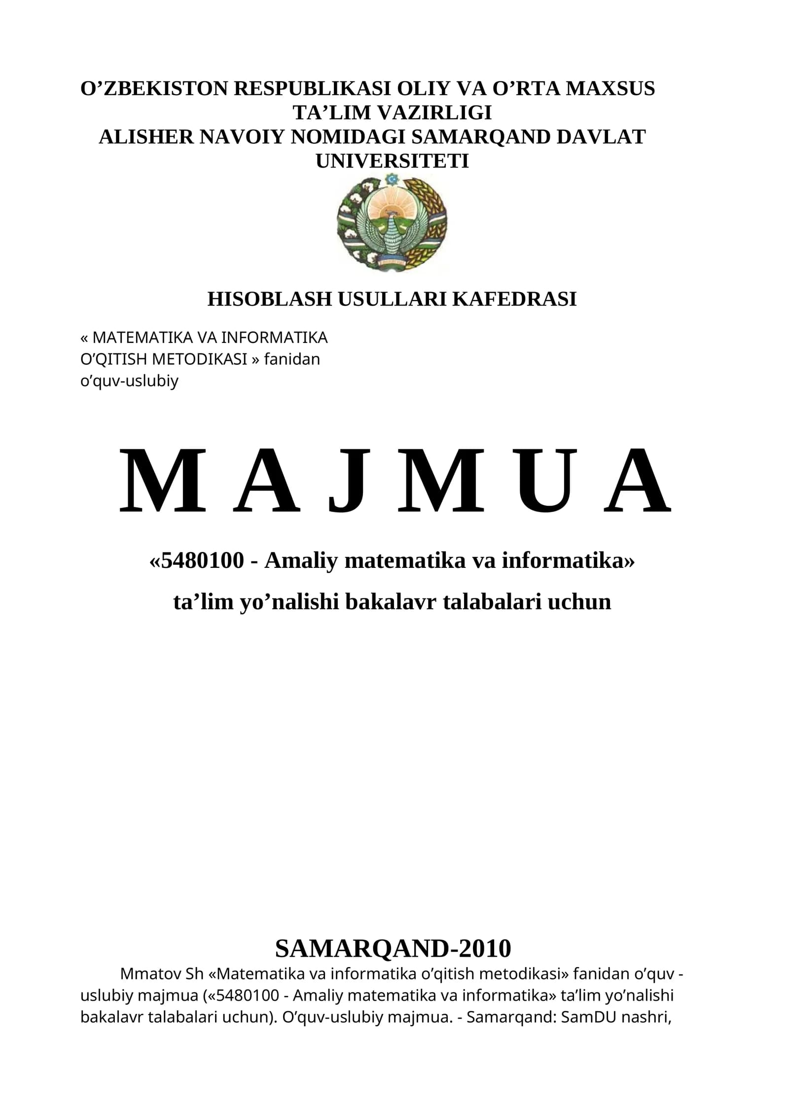MATYEMATIKA O’QITISHDA ILMIY USULLAR (DAVOMI)