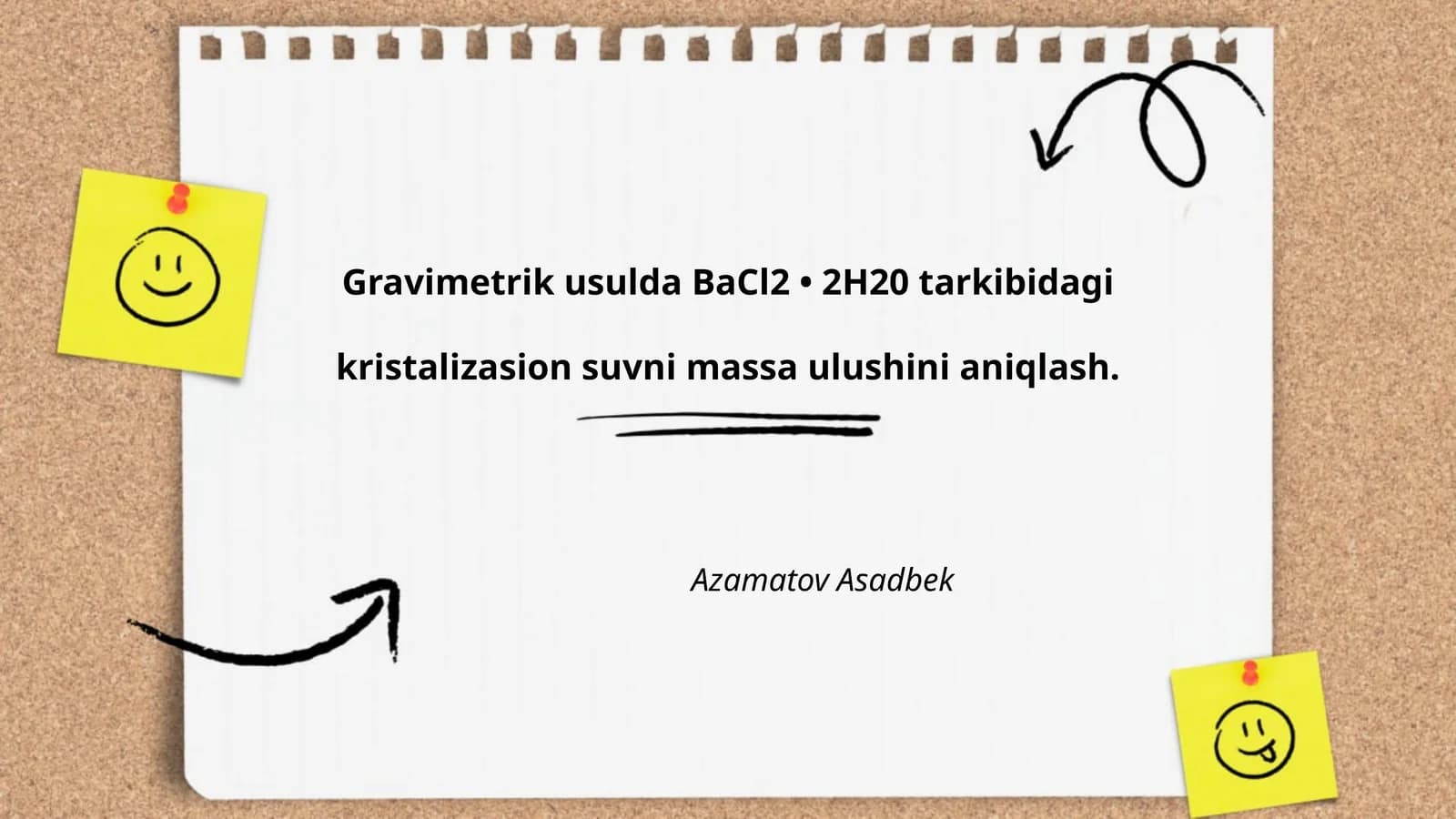 Gravimetrik usulda BaCl2 • 2H20 tarkibidagi kristalizasion suvni massa ulushini aniqlash