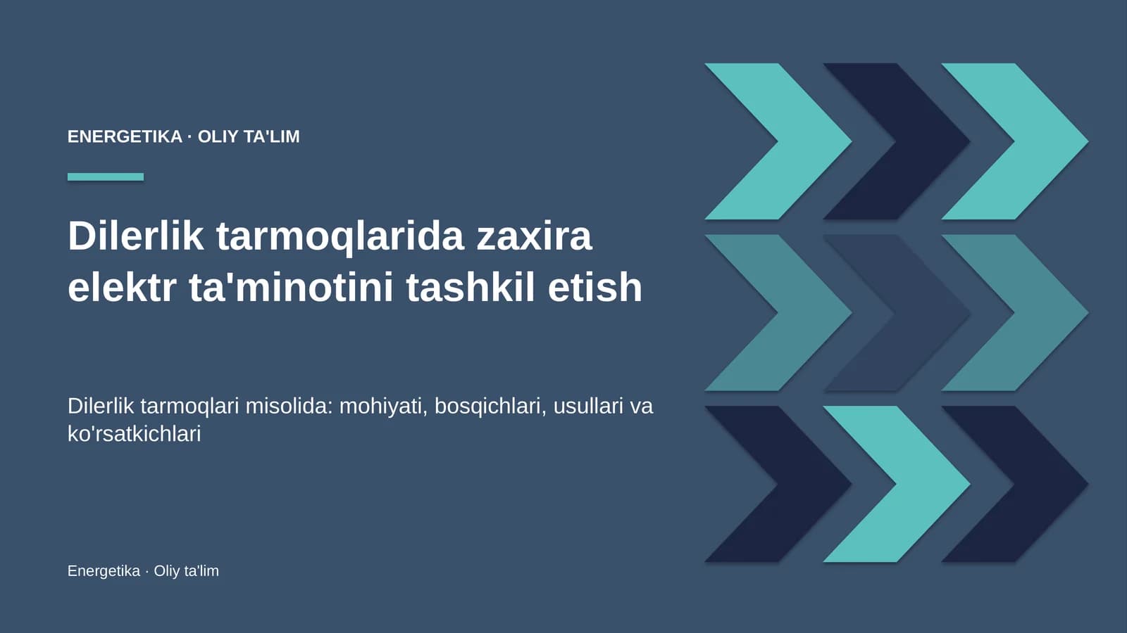 Dilerlik tarmoqlarida zaxira elektr ta'minotini tashkil etish