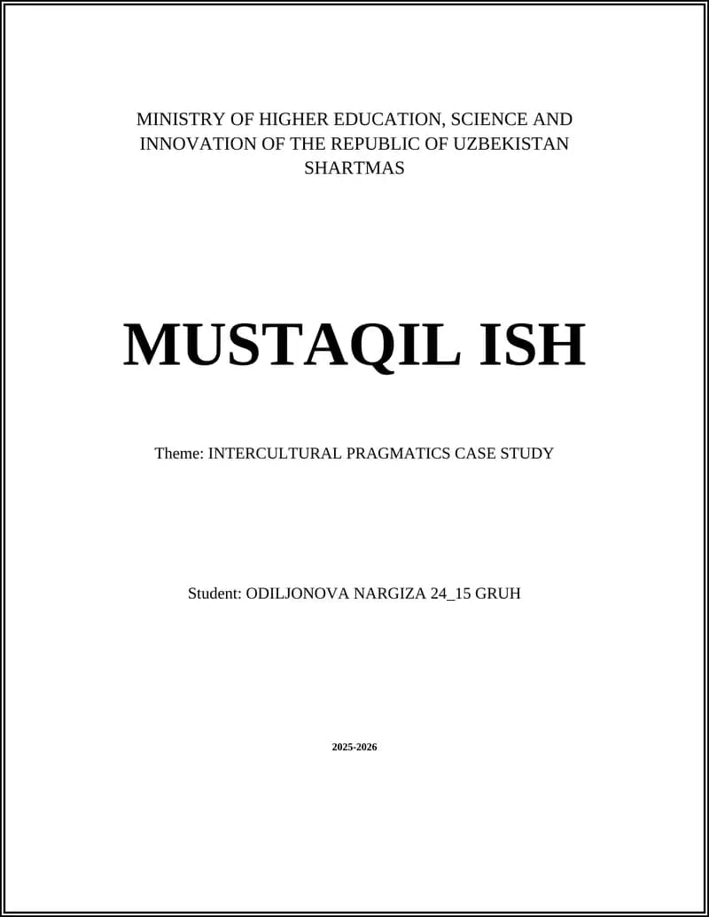INTERCULTURAL PRAGMATICS CASE STUDY