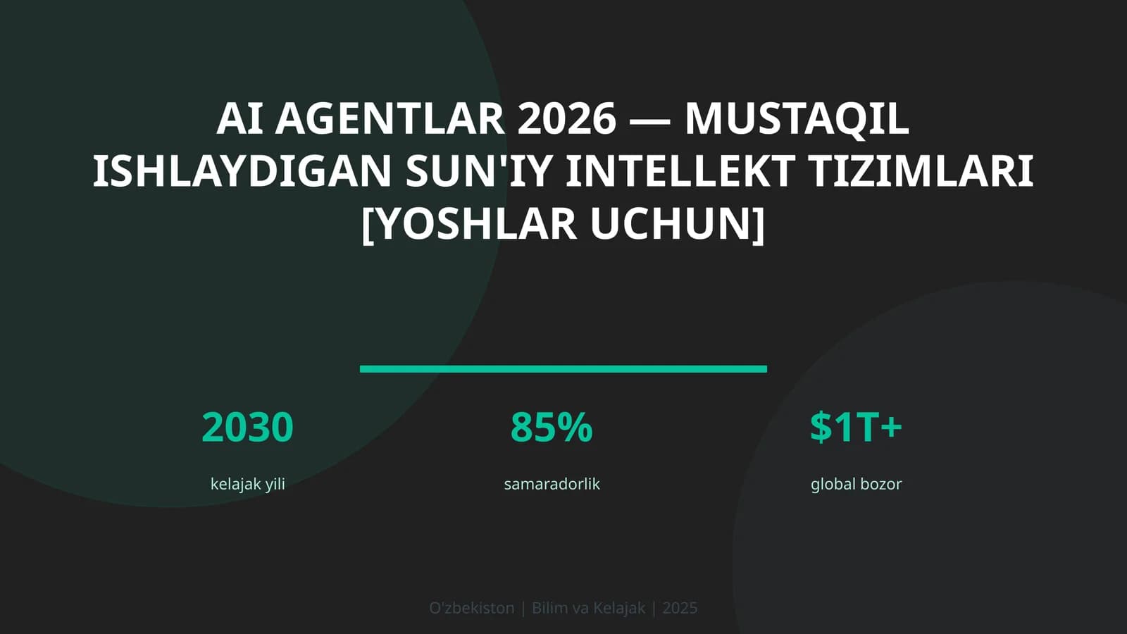 AI Agentlar 2026 — mustaqil ishlaydigan sun'iy intellekt tizimlari [yoshlar uchun]