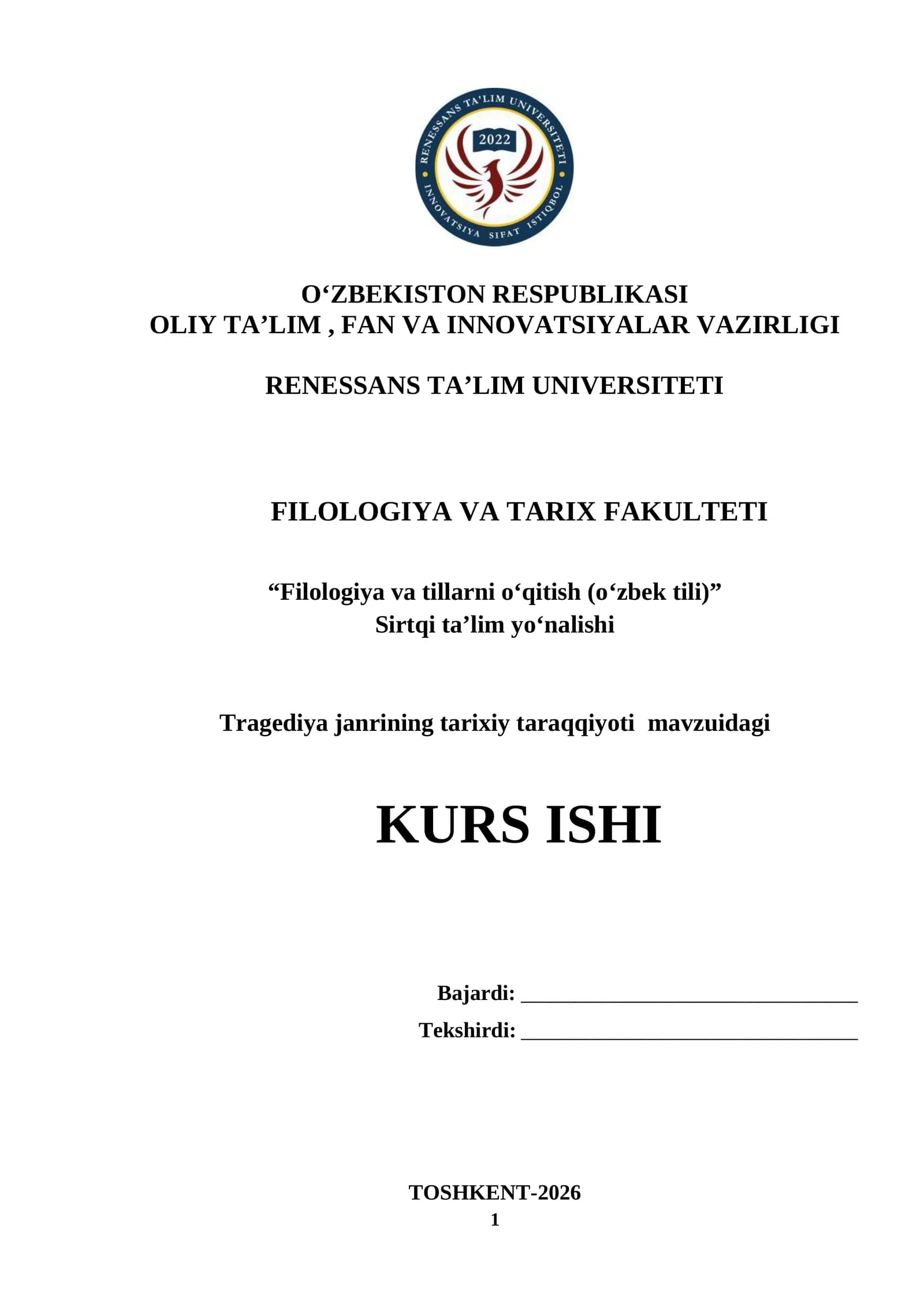 Tragediya janrining tarixiy taraqqiyoti