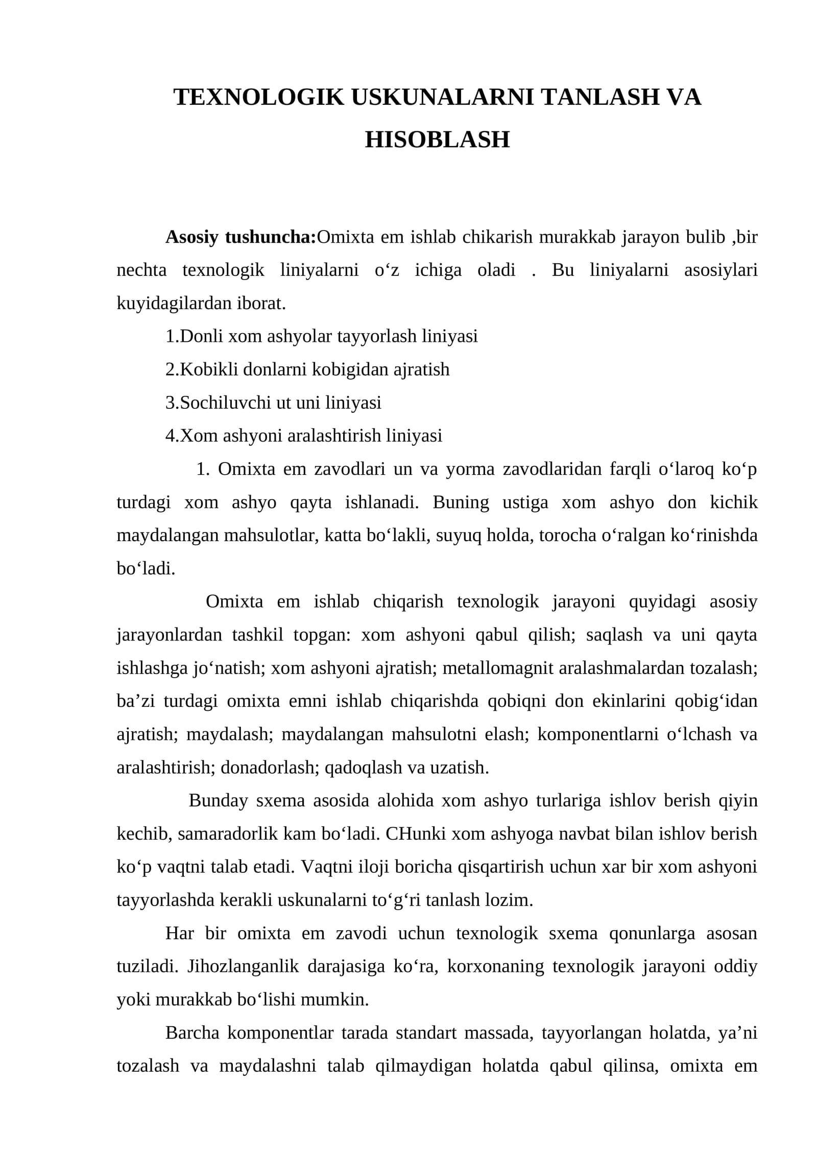 Omixta em ishlab chikarish texnologik jarayonlari