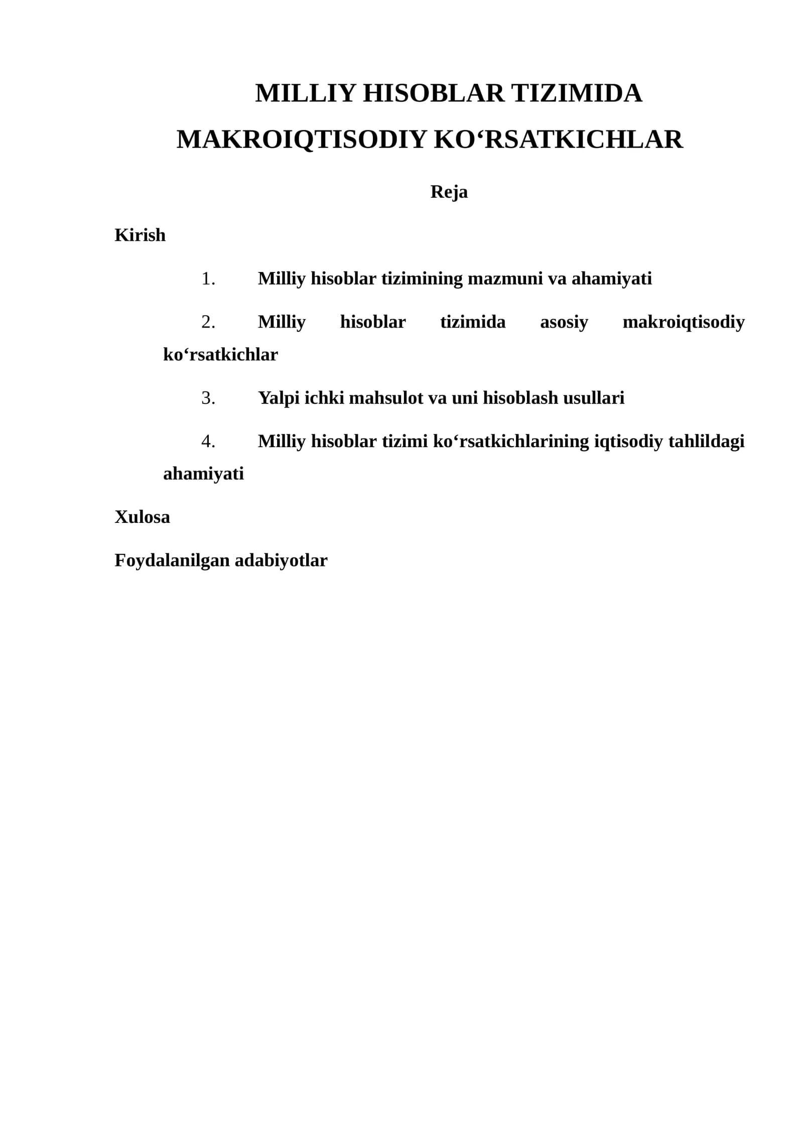 MILLIY HISOBLAR TIZIMIDA MAKROIQTISODIY KO‘RSATKICHLAR
